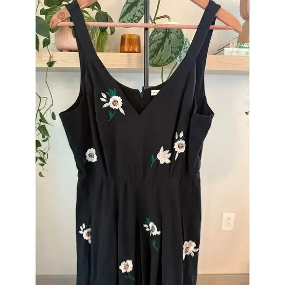 Wayward Fancies by eShakti Large Black Floral Embroidered Wide Leg Jumpsuit Boho - Picture 5 of 11